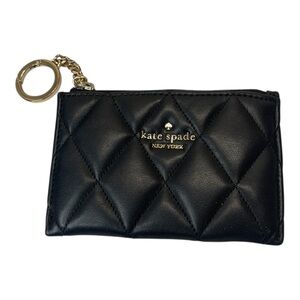 Kate Spade New York Black Quilted Zip Card Case Keychain Pouch Small Wallet